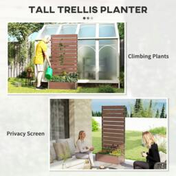 Rackhams Raised Bed for Garden, Planter with Trellis for Climbing Plants, Vines, Planter Box with Drainage Gap, Light Brown - thumbnail 6