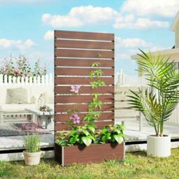 Rackhams Raised Bed for Garden, Planter with Trellis for Climbing Plants, Vines, Planter Box with Drainage Gap, Light Brown - thumbnail 2