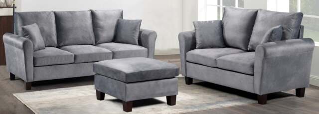 Rackhams Tivoli Sofa Set: Brushed Velvet for a Luxurious Living Room Experience - Grey - 3+2 Sofa Set - image 1