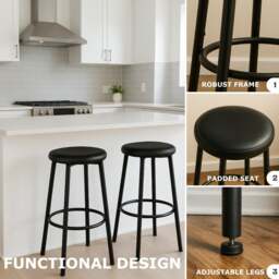 Rackhams Set of 2 Kitchen Counter Height Breakfast Bar Stools Black - thumbnail 4