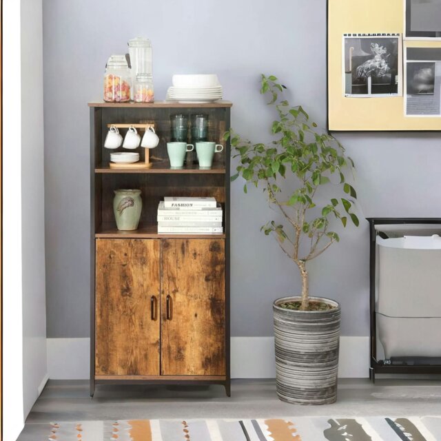 Rackhams Multipurpose Kitchen Sideboard Cabinet With 2 Open Shelves Rustic Brown - image 1