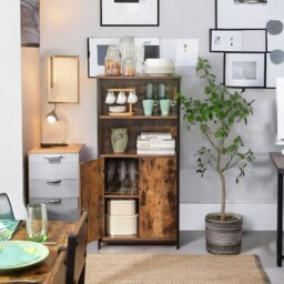 Rackhams Multipurpose Kitchen Sideboard Cabinet With 2 Open Shelves Rustic Brown - thumbnail 2