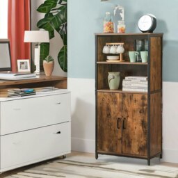 Rackhams Multipurpose Kitchen Sideboard Cabinet With 2 Open Shelves Rustic Brown - thumbnail 3