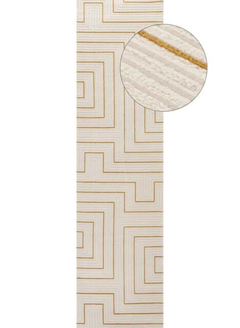 Rackhams Carmel Cream-Gold Geometric Rug - 6040 - 80X300 cm - image 1
