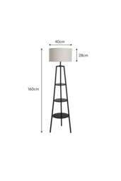 Rackhams Round Shelf Floor Lamp with Fabric Lampshade - Black - One Size - thumbnail 4