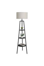 Rackhams Round Shelf Floor Lamp with Fabric Lampshade - Black - One Size - thumbnail 5