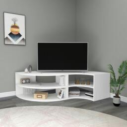 Rackhams Melitta Corner TV Stand with Shelving Unit - White