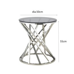 Rackhams Round Metal Lamp Or Side Table With Tinted Glass Tempered Top Living Room - Silver - thumbnail 3