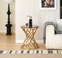 Rackhams Round Metal Lamp Or Side Table With Tinted Glass Tempered Top Living Room - Silver - thumbnail 4