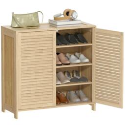Rackhams Bamboo Shoe Cabinet with Louvered Doors Shoe Storage Cabinet - 120 x 35 x 80 cm - thumbnail 3