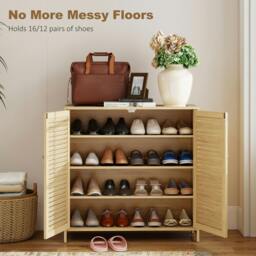 Rackhams Bamboo Shoe Cabinet with Louvered Doors Shoe Storage Cabinet - 120 x 35 x 80 cm - thumbnail 5