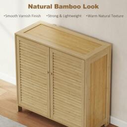 Rackhams Bamboo Shoe Cabinet with Louvered Doors Shoe Storage Cabinet - 120 x 35 x 80 cm - thumbnail 6