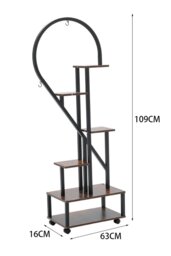 Rackhams 2Pcs Half-Heart-Shaped Tiered Plant Stand Metal Flower Stand Holder Rack Book Shelf - Dark Brown - thumbnail 6