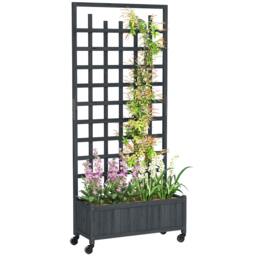 Rackhams Wooden Trellis Planter, Raised Garden Bed with Wheels, Grey - Grey - Fir wood - 82.5L x 35W x 186H - thumbnail 2