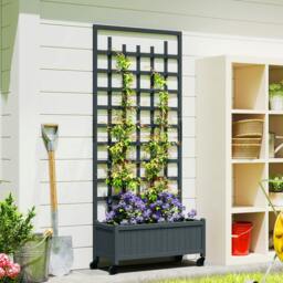 Rackhams Wooden Trellis Planter, Raised Garden Bed with Wheels, Grey