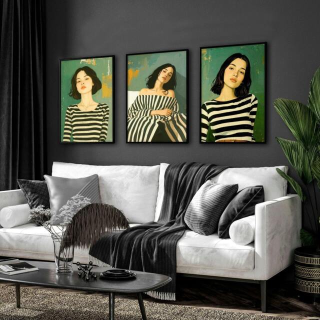 Rackhams Art Print For Living Room - Set of 3 Boho Women Wall art Prints - A2 16.54 x 23.39 in / 42 x 59.4 cm - Matte Museum Quality Art Paper 290 gsm - Black Frame