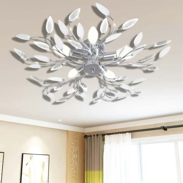 Rackhams Transparent&White Ceiling Lamp Acrylic Crystal Leaf Arms 5 E14 Bulbs