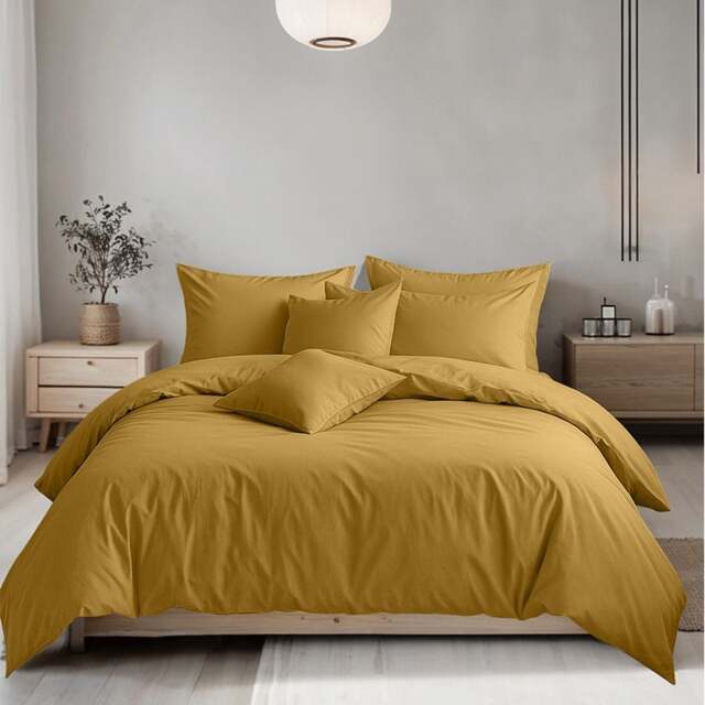 Rackhams Plain Dyed Easy Care Polycotton Duvet Cover And Pillowcase/s Set Bed Linen - Mustard - King - image 1