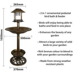 Rackhams Ornamental Free Standing, Weather Resistant, Pedestal style, Easy Assemble Bird Bath Feeder with Solar Powered Light - thumbnail 2