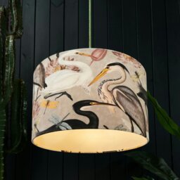 "Rackhams Bird Song Velvet Lampshade in Bone - Ceiling Pendant / Arc Lamp - 40cm Diameter x 25cm Height (16"" x 10"")" - thumbnail 2