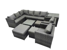Rackhams Rattan Garden Furniture Patio Furniture Sets with Corner Sofa Square Coffee Table 3 Footstools Side Table Dark Grey Mixed - thumbnail 1