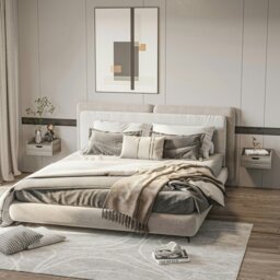 Rackhams Floating Nightstand Set of 2, Nightstand with Drawer, Grey - Natural wood finish - thumbnail 2