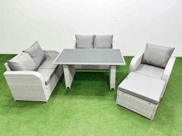 Rackhams Rattan Sofa Outdoor Furniture with Dining Table,Love Sofa,Big Stool Patio Furniture Light Grey 6 Seater - image 1