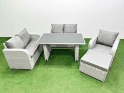 Rackhams Rattan Sofa Outdoor Furniture with Dining Table,Love Sofa,Big Stool Patio Furniture Light Grey 6 Seater - thumbnail 1