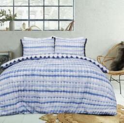 Rackhams Reversible Polycotton Tiedye Tassel Trim Duvet Cover and Pillowcase Set - Blue - King (220cm x 235cm) - thumbnail 2