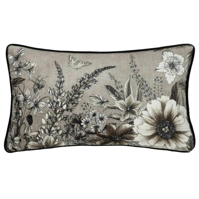 Rackhams Harlington Gardenia Piped Floral Cushion Cover - Sepia - 30cm x 50cm - Sepia - 100% Polyester - image 1
