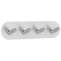 Rackhams Brushed Stainless Steel Quadruple Towel Hook (192 x 48mm) Self Adhesive Bathroom Wall Mounted