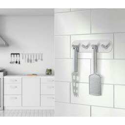 Rackhams Brushed Stainless Steel Quadruple Towel Hook (192 x 48mm) Self Adhesive Bathroom Wall Mounted - thumbnail 2