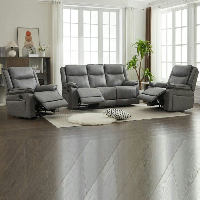 Rackhams Manual Recliners Sofa Set,105–135 Degrees Recliner Padded Sofa with Adjustable Backrest - 1+1+3 Seater - image 1