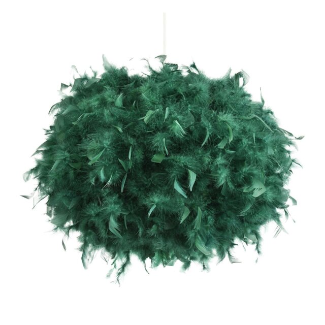 Rackhams Contemporary and Unique Large Green Real Feather Decorated Pendant Light Shade - image 1