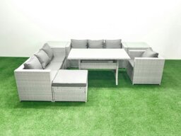Rackhams 7 Pieces Outdoor Rattan Sofa Set with Cushions Patio Garden Furniture Sets with Armchair Dining Table 2 Side Tables Big Footstool - thumbnail 2