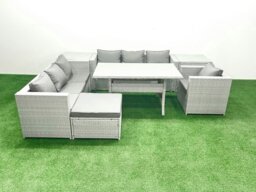 Rackhams 7 Pieces Outdoor Rattan Sofa Set with Cushions Patio Garden Furniture Sets with Armchair Dining Table 2 Side Tables Big Footstool - thumbnail 1