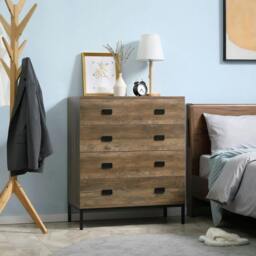 Rackhams Chest of Drawers, 4-Drawer Storage Organiser Unit with Metal Frame for Bedroom, Living Room, Brown - thumbnail 2