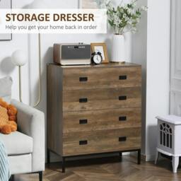 Rackhams Chest of Drawers, 4-Drawer Storage Organiser Unit with Metal Frame for Bedroom, Living Room, Brown - thumbnail 4