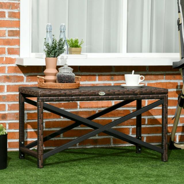 Rackhams Outdoor Coffee Table, PE Rattan Side Table w/ Plastic Board - Mixed Brown - X-shaped Frame - image 1