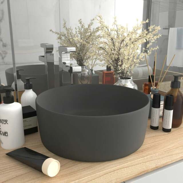 Rackhams Luxury Wash Basin Round Matt Dark Grey 40x15 cm Ceramic