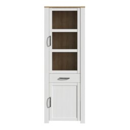 Rackhams Bohol Narrow Display Cabinet inc. 2x LED Lights in Riviera Oak/White - Full Assembly Required - Riviera Oak & White - Matt