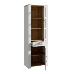 Rackhams Bohol Narrow Display Cabinet inc. 2x LED Lights in Riviera Oak/White - Full Assembly Required - Riviera Oak & White - Matt - thumbnail 2