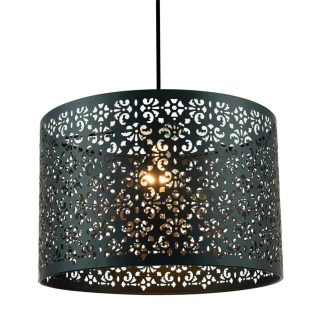 Rackhams Marrakech Designed Matte Black Metal Pendant Light Shade with Floral Decoration - image 1
