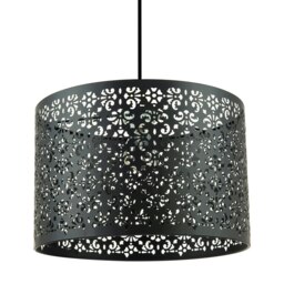 Rackhams Marrakech Designed Matte Black Metal Pendant Light Shade with Floral Decoration - thumbnail 2