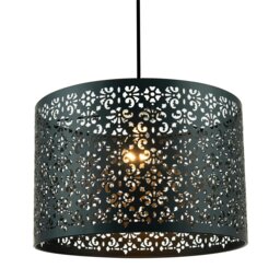 Rackhams Marrakech Designed Matte Black Metal Pendant Light Shade with Floral Decoration
