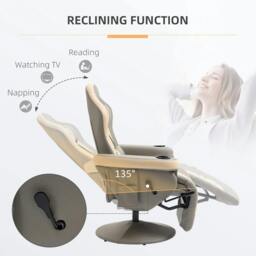 Rackhams Manual Recliner Armchair PU Leather Lounge Chair w/ Adjustable Leg Rest, 135° Reclining Function, 360° Swivel, Grey - thumbnail 4