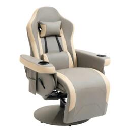 Rackhams Manual Recliner Armchair PU Leather Lounge Chair w/ Adjustable Leg Rest, 135° Reclining Function, 360° Swivel, Grey - thumbnail 1