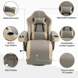 Rackhams Manual Recliner Armchair PU Leather Lounge Chair w/ Adjustable Leg Rest, 135° Reclining Function, 360° Swivel, Grey - thumbnail 6