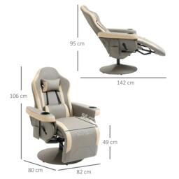 Rackhams Manual Recliner Armchair PU Leather Lounge Chair w/ Adjustable Leg Rest, 135° Reclining Function, 360° Swivel, Grey - thumbnail 3