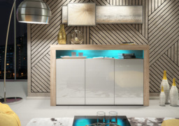 Rackhams 155cm Sideboard TV Stand Cupboard Cabinet - White High Gloss Doors & Free LED - 155cm  - Oak Matt Body & White Gloss Doors - 1 - thumbnail 6